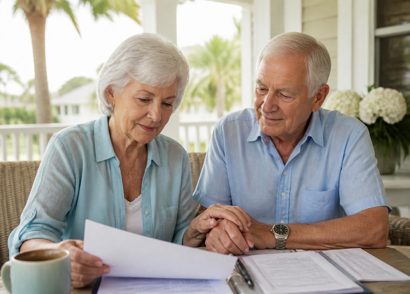 Smiling senior couple near Bayshore Boulevard after arranging final expense coverage for their family