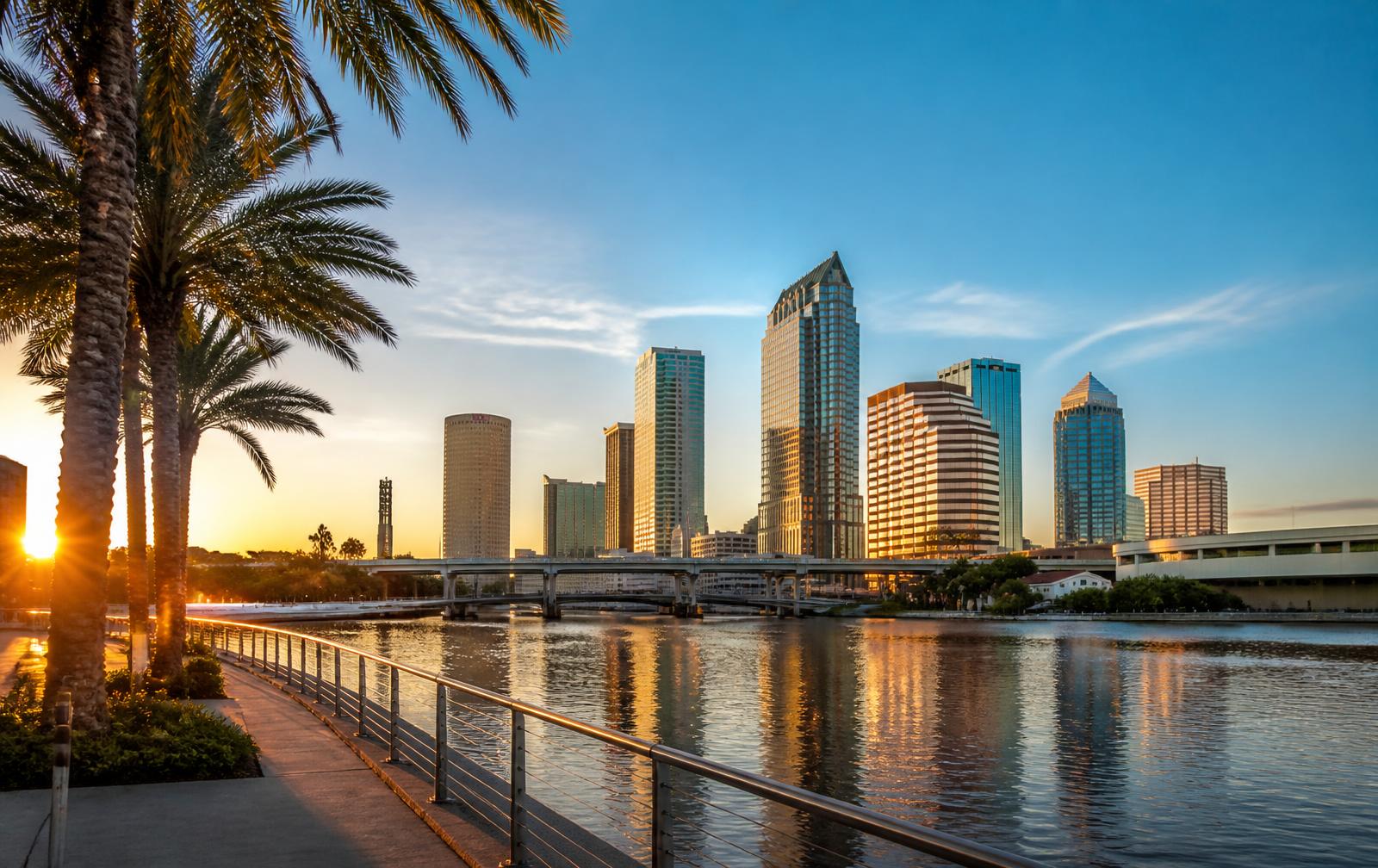 Downtown Tampa skyline near the Riverwalk in the fall